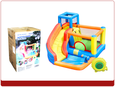 Bouncy castle with a bending slide