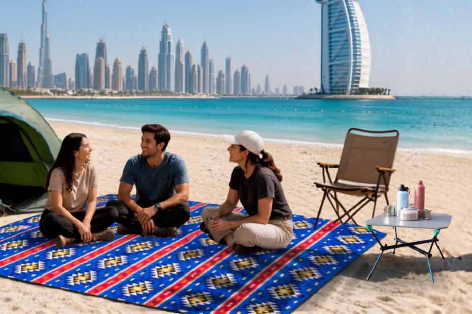 Picnic Mat at the Beach with the Burj al Arab in the background.