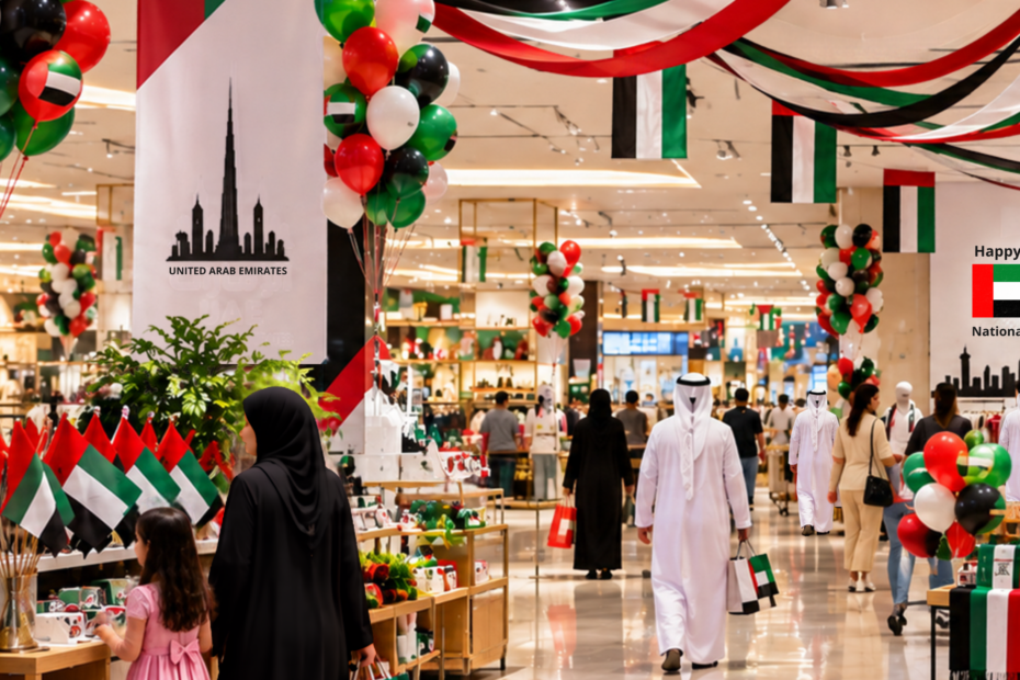 UAE Flag colors in balloons and ribbons