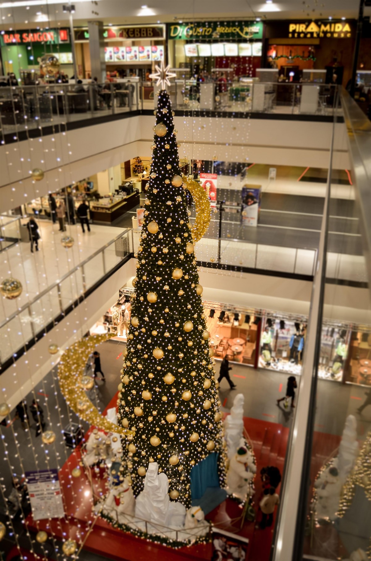 Christmas retail display with festive tree and decorations